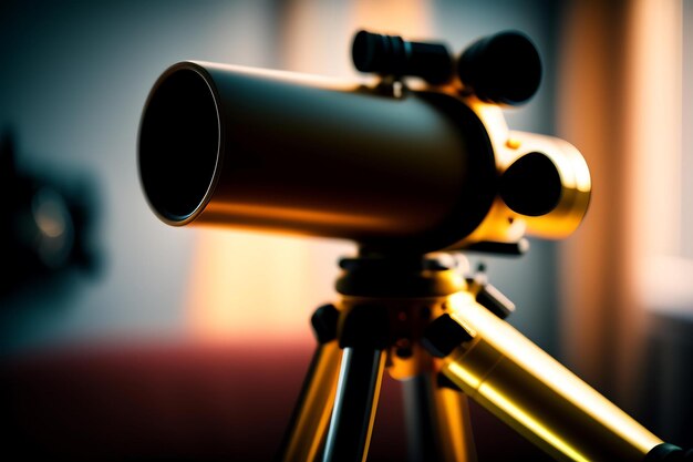 Amateur telescope in the room closeup