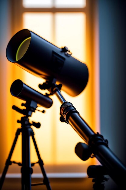 Amateur telescope in the room closeup
