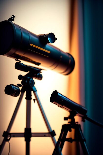 Amateur telescope in the room closeup