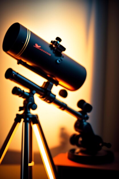 Amateur telescope in the room closeup