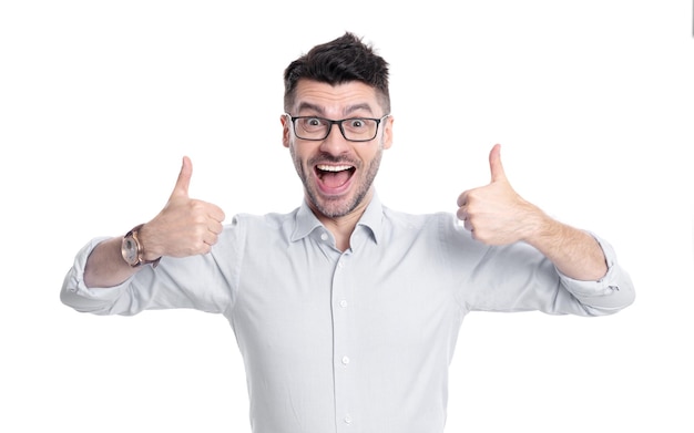 amazed businessman with approve gesture isolated on white background businessman