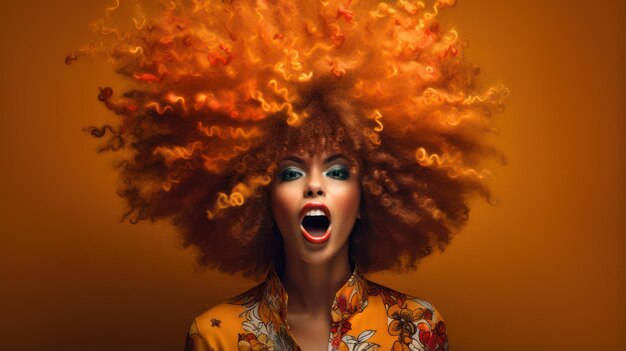 Foto donna sbalordita con capelli afro generati dall'ai