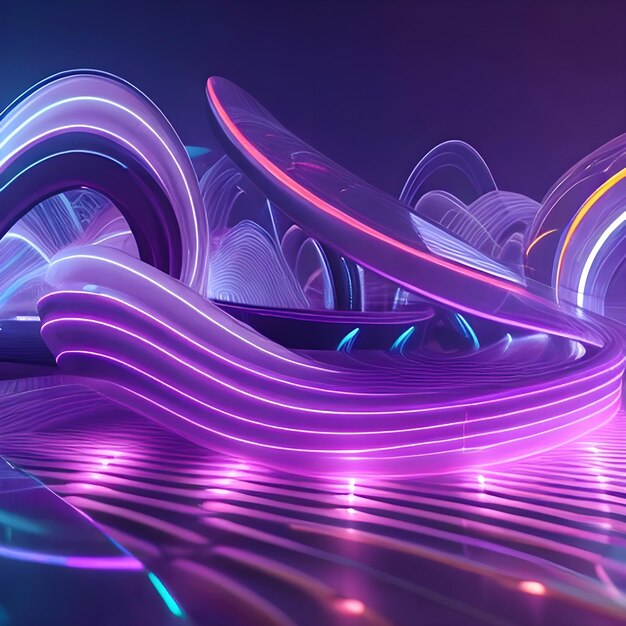 Amazing 3d rendering creative Of an electric Digital Technology Neon Waves Background AI Generate