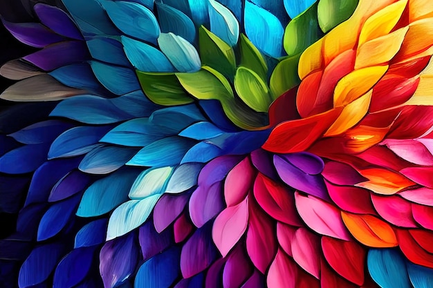 Foto incredibile pittura astratta dipinta a mano con petali colorati a olio