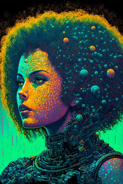 Amazing Abstract Pop Art and Cyberpunk Girl portrait illustration