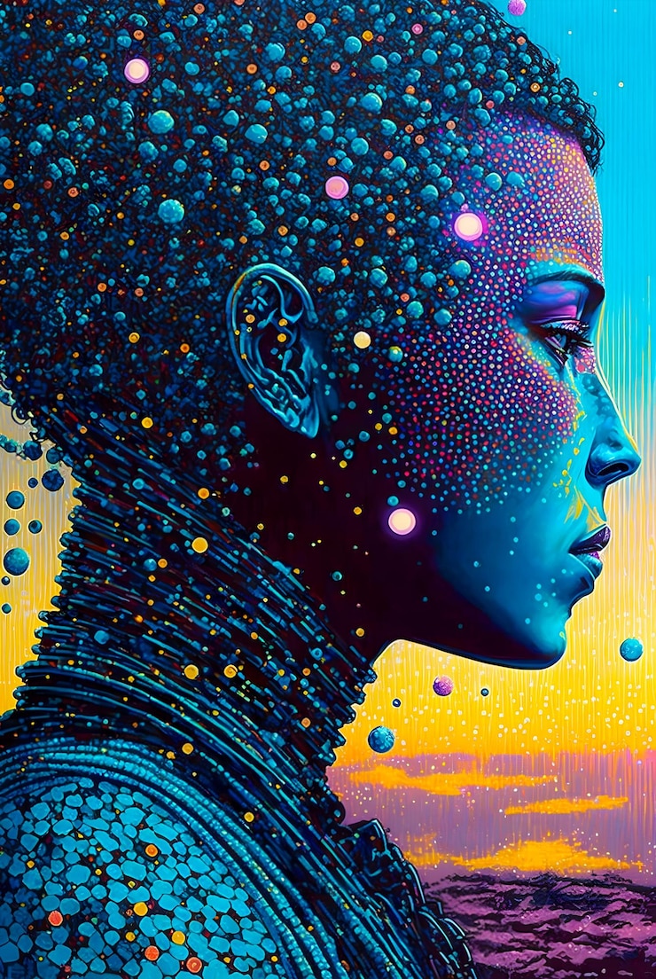Photo amazing abstract pop art and cyberpunk girl portrait illustration