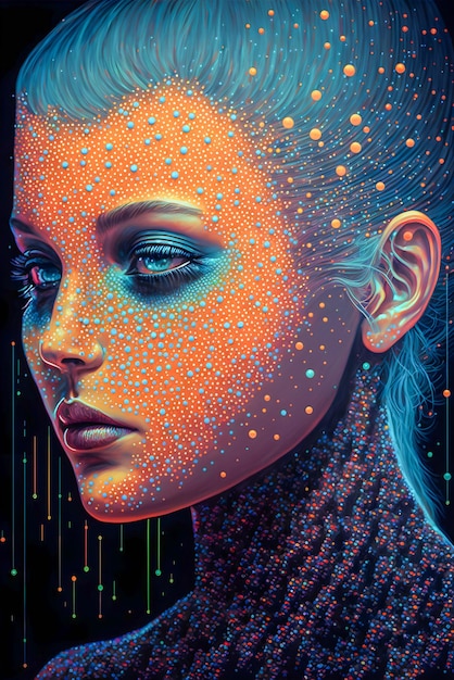 Amazing Abstract Pop Art and Cyberpunk Girl portrait illustration