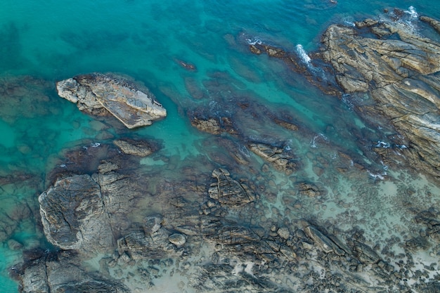 Amazing aerial view of crashing waves on rocks seascape nature view