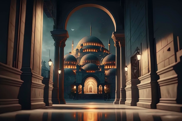 Photo amazing architecture design of muslim mosque ramadan aigenerated