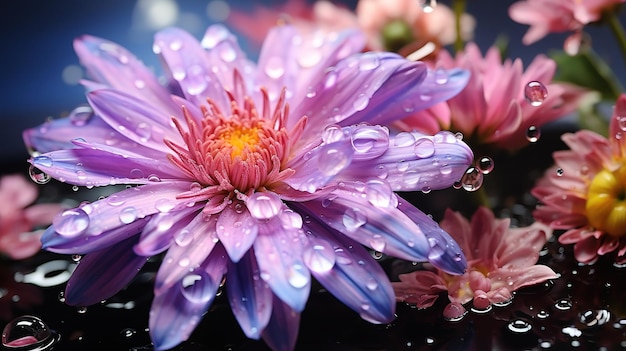 Amazing aster with water splash and drops Generative Ai