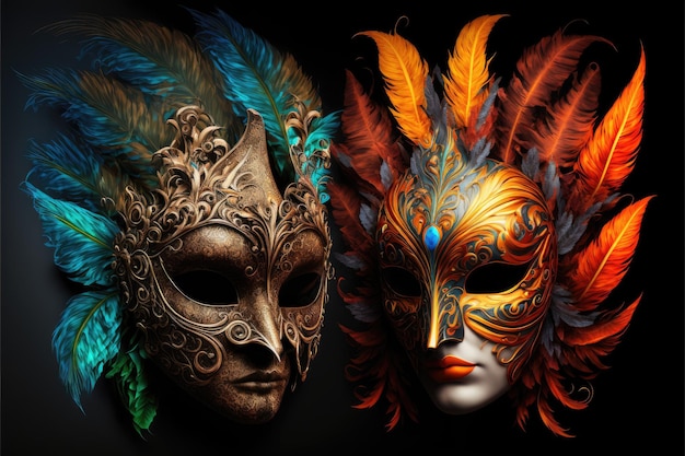 Amazing and beautiful carnival masks with colorful tones Fun time Generative AI