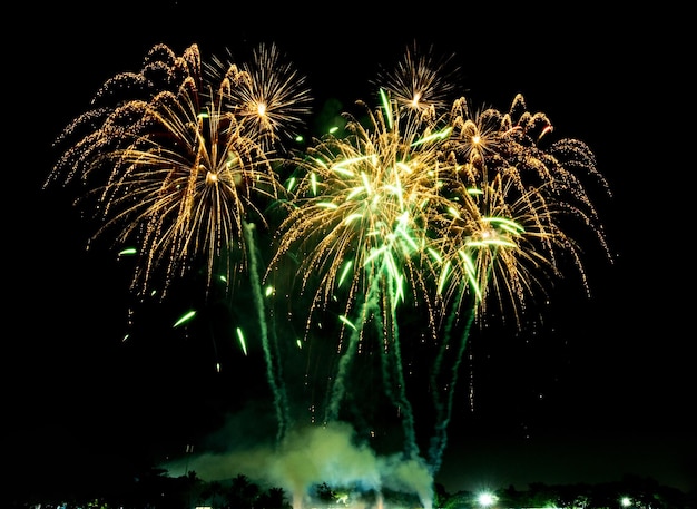 Amazing Beautiful firework on black background for celebration anniversary merry christmas eve and happy new year