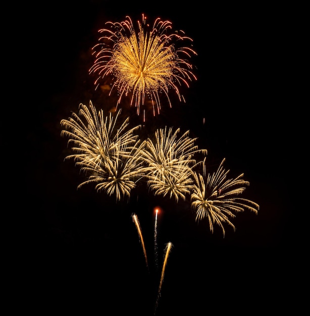 Amazing Beautiful firework on black background for celebration anniversary merry christmas eve and happy new year