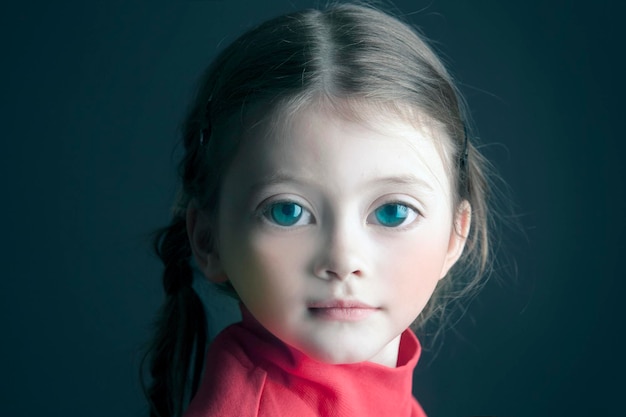 Amazing beautiful girl with pigtails and big eyes