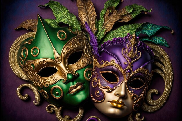 Удивительные и красивые золотые карнавальные маски на черном фоне Fun time Generative AI