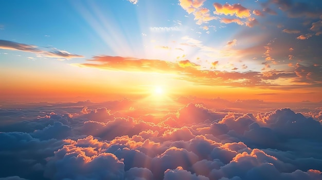 Amazing beautiful sunset above the clouds