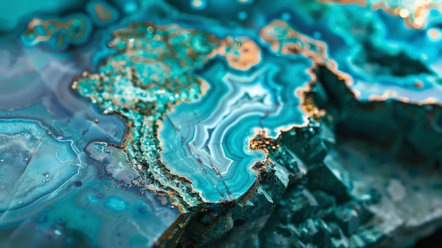 Photo amazing blue and green malachite texture with detailed patterns and golden veins