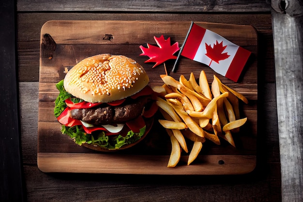 カエデの葉の形をしたハンバーガー スイカ ポップと素晴らしいカナダの日のピクニック シーン Generative Ai