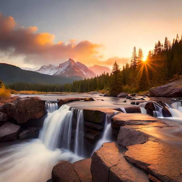 Amazing cascade on sunset