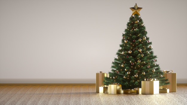 Amazing Christmas luxury tree with golden gift boxes