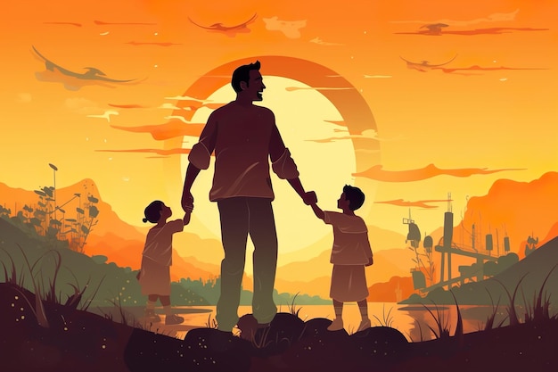 Amazing and Classy father illustration making his family happy father working hard for family