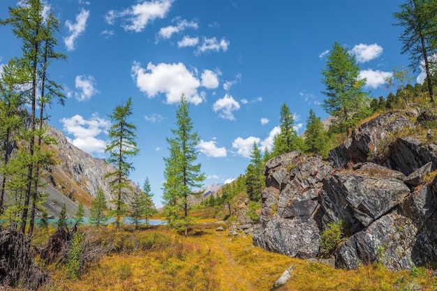 Amazing clean mountain landscape with granite boulders Beautifu