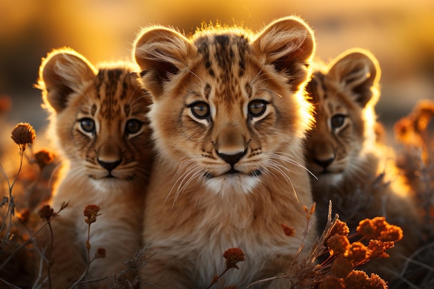 若きライオンたちの驚くべき連合 美しいイラスト画像 生成AI