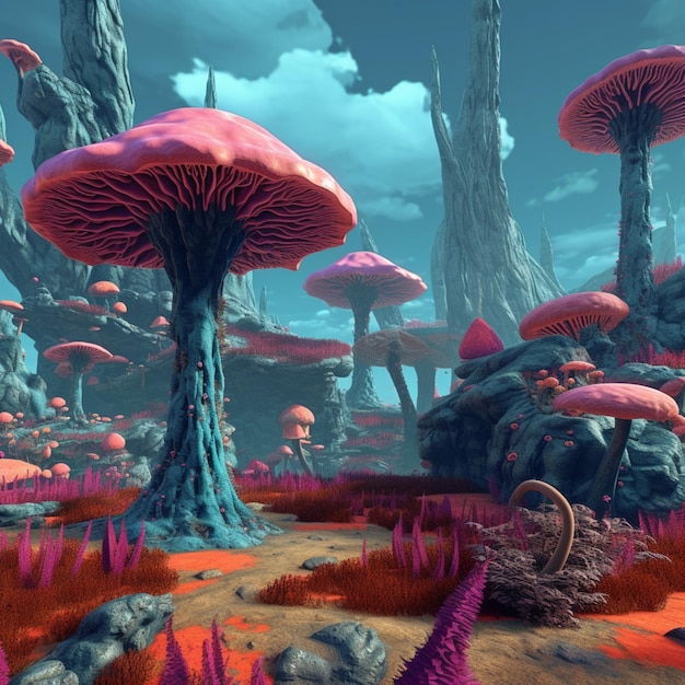 Amazing colorful mushroom drawing wonderland background pictures AI Generated Art