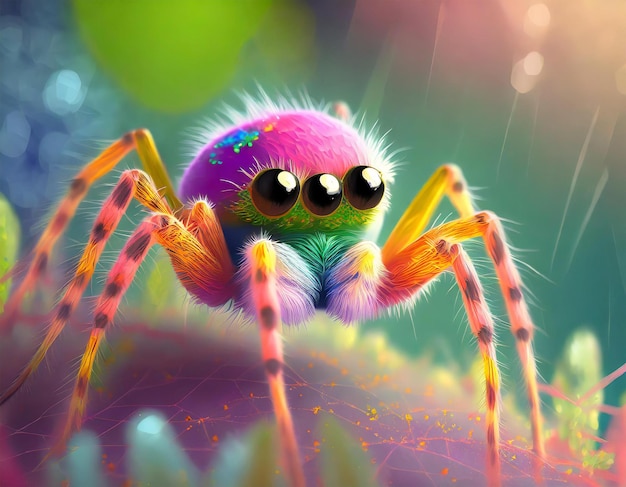 Amazing colorful spider with a colorful background