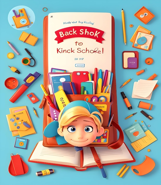 Photo amazing cover page design for kids books with school accessories