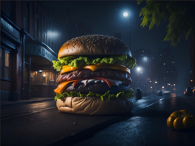 amazing delicious cheese burger black background AI generated