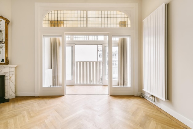 Amazing design of a room with doors and parquet floors