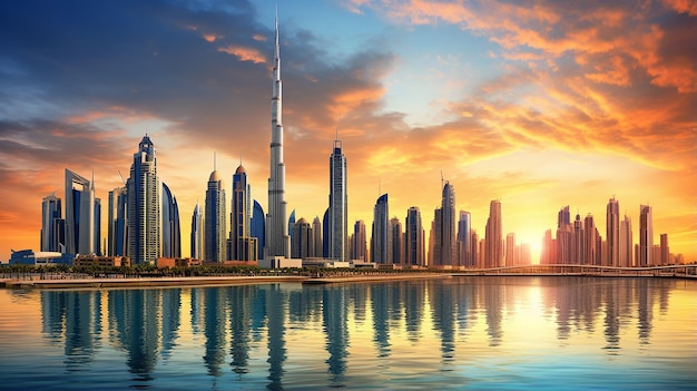 amazing Dubai city center skyline at the sunset Dubai