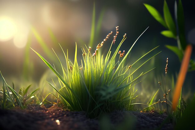 Amazing Earth grass at garden in morning ecology and world sustainable environment concept