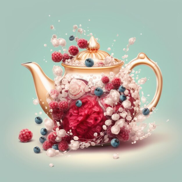 Amazing Fairy Tale Tea Pot with Berries and Flowers