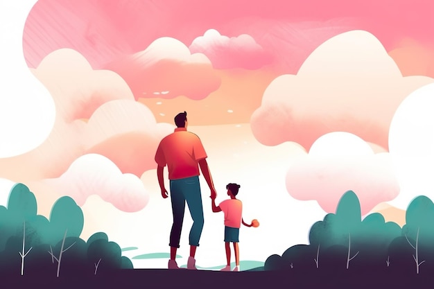 Amazing father illustration making his family happy and father working hard for family Ai Generated