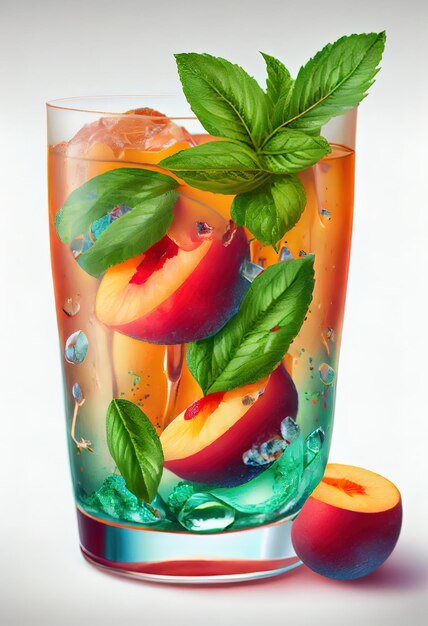 Amazing Glass of fruit iced peach Mojito