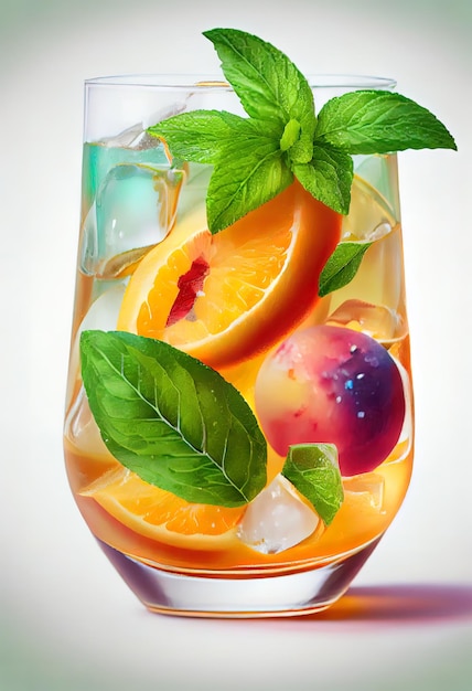 Amazing Glass of fruit iced peach Mojito