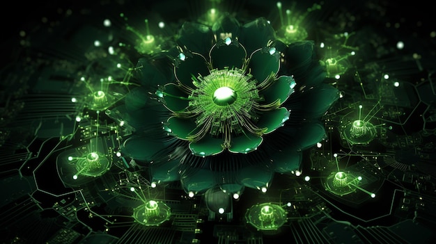 Photo amazing green glowing lotus