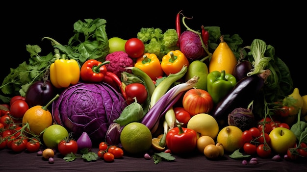 Удивительные зеленые, красные, желтые, фиолетовые овощи и фрукты