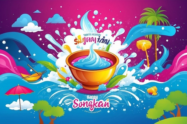 Photo amazing happy songkran thailand festival message colorful design background vector illustratio