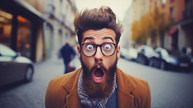 Foto amazing hipster guy emoties collage in tijdschrift stijl