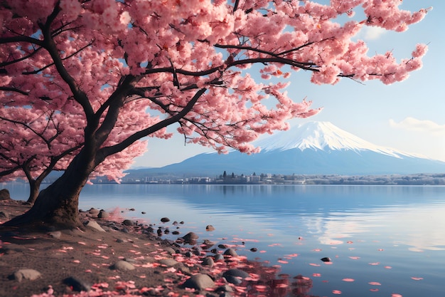 驚くべき日本のサクラの花 美しいピンクの桜の木が AIを生み出しました