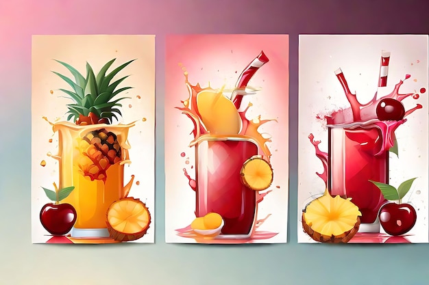 Photo amazing juice drink with different fresh fruits and vegetables smoothies background