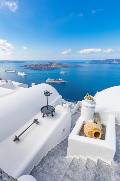 Amazing landscape, luxury travel vacation. White architecture Oia town on Santorini island, Greece