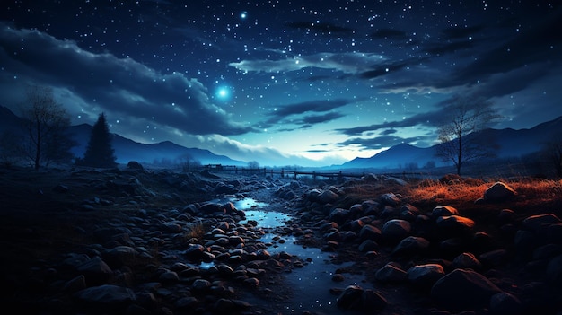 星の覆われた夜空の素晴らしい風景プロの AI 写真現代カメラの視点