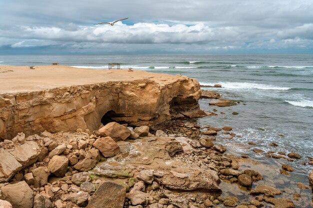 Amazing landscape of Sunset Cliffs Beach Coastline in cloudy San Diego California