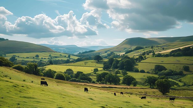 Amazing landscape with green hills and blue sky