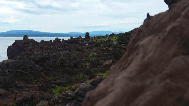 Amazing landscape with rocks and rocks of sea clip cosmic nature of stone coast of sea fabulous