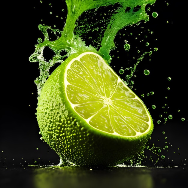 Amazing Lime with water splash and drops isolated generative ai